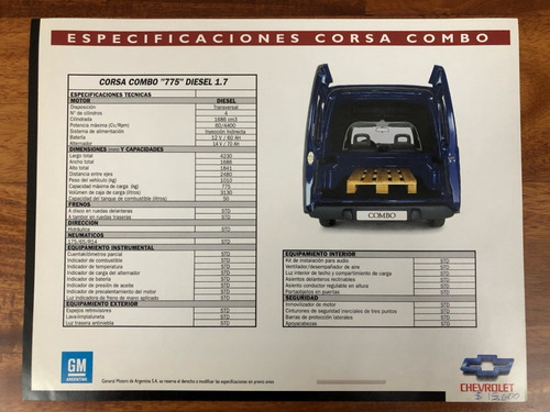 Folleto De Agencia Original Chevrolet Corsa Combo Olivos Zwt