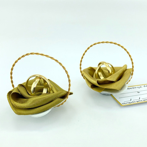 Lembrancinha Casamento Cestinha Alianças Dourado Kit Com 25