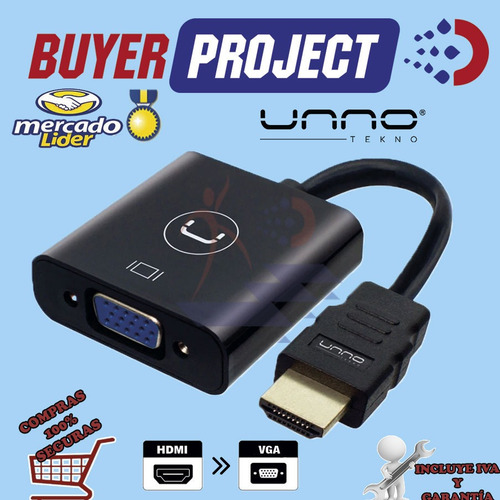 Imagen 2 de 4 de Cable Adaptador Unno Ad4202bk Convertidor Hdmi A Vga
