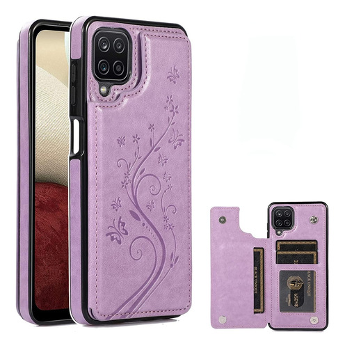 Funda Lila Tarjetera Cuero Para Samsung Galaxy A12