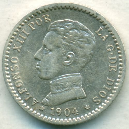 España Moneda De Plata 50 Centimos 1904 (0.4) Sm V Sc Km#723