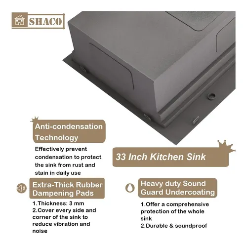 Shaco Fregadero De Cocina Negro De 33 X 22, Fregadero De De