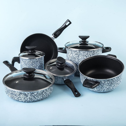 Imagen 3 de 5 de Batería De Cocina 10 Piezas Cinsa Granito Mármol Blanco
