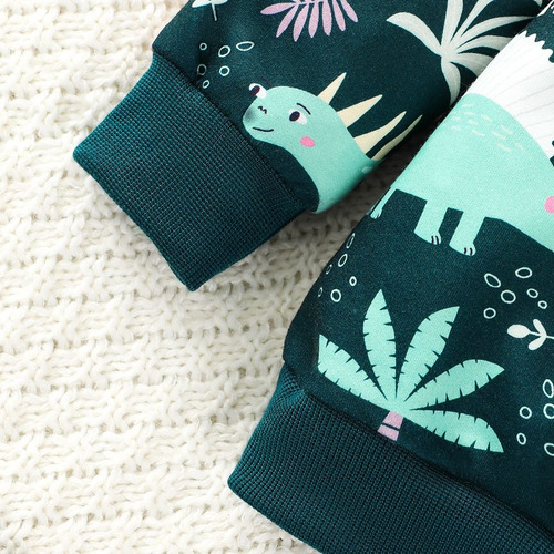 Conjunto De Sudadera Niños 1-5a Con Estampado De Dinosaurio Verde Oscuro 2-3 Años