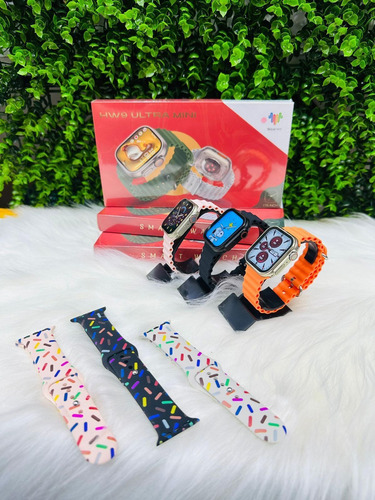 Relógio Smartwatch Hw9 Ultra Mini Series 9 Amoled Tela 41mm Caixa Vermelho Pulseira Laranja Bisel Prateado Desenho Da Pulseira Mesh