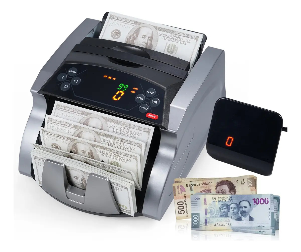 Yosoo Contadora De Billetes Con Detector De Billetes Falsos De 3 Metodos, Doble Display Maquina 1000 Billetes Por Minuto Para Contar Dinero Billetes Mexicanos Contador