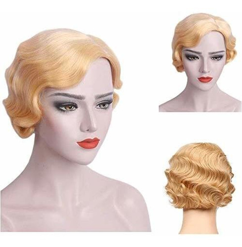 Peluca - Baruisi Blonde Short Curly 1920s Nuna Wig For Women
