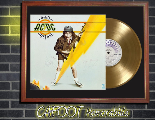 Ac Dc High Voltage Tapa Lp Firmada Disco Oro Enmarcado