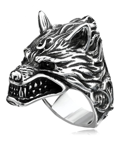 Anillo Cabeza De Lobo - Ajustable Para Hombre O Mujer