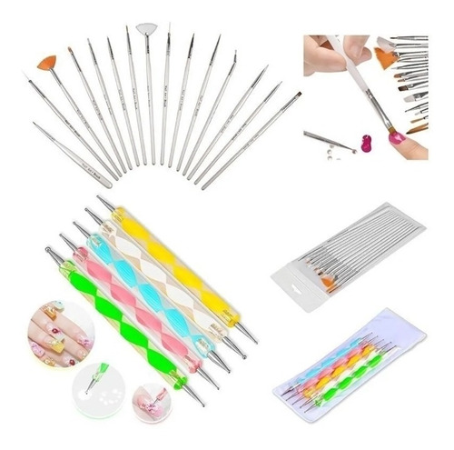 Set De 15 Pinceles Para Nail Art+5 Punteros Dotting/uñas