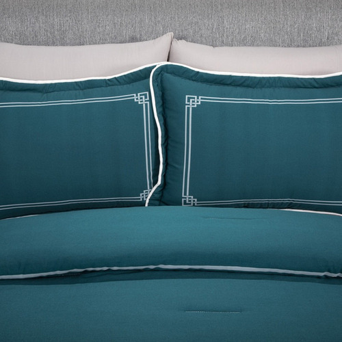 Íntima Hogar Juego De Edredón Greco King Size 2 Vistas Color Azul Petróleo Diseño De La Tela Estampado