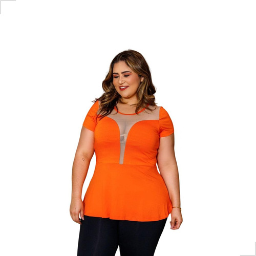 Blusa Feminina Peplum Decote Em Tule Plus Size Mazal  