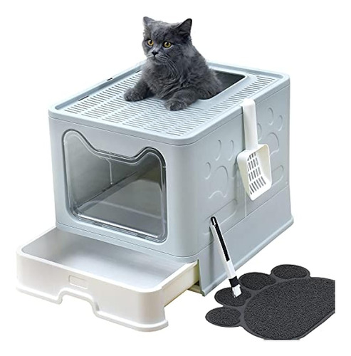 Uimnjhuke Caja De Arena Para Gatos Plegable Con Tapa, Caja D