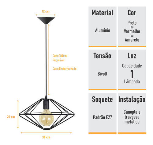 Pendente Aramado Modelo Z - Cores 127/220V