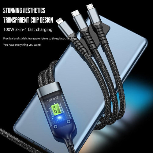 Microcargador Usb A Tipo C De Carga Rápida 3 En 1 De 100 W,