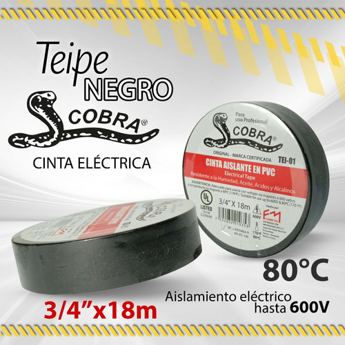 Teipe Negro Cobra 3/4x18m Grande/ 08012 / Cinta Electrica