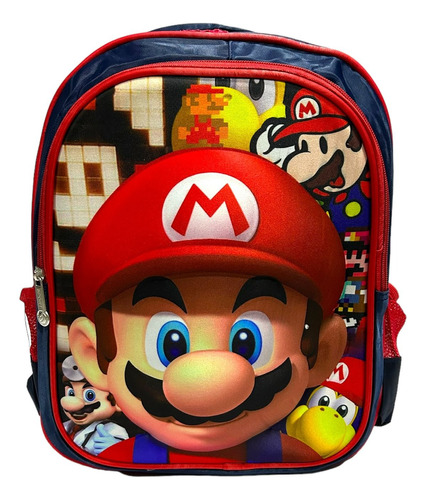 Mochila Escolar Mario Bros 2 Cierres Diseño 3d Con Relieve
