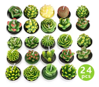 24pcs Velas Decorativas Cactus Suculenta Artificiales Verdes