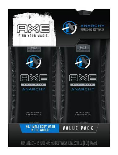 Axe Body Wash Hombres, Anarquía, 16 Oz, Twin Pack