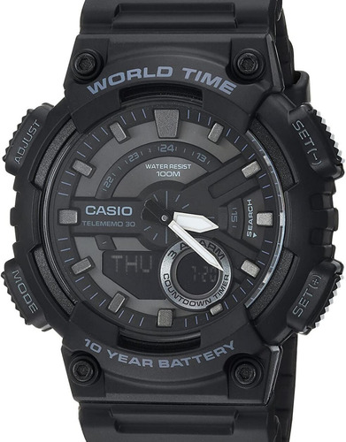 Reloj Casio Standard AEQ-110W-1BVDF para hombre, color de correa negro, color de bisel, color de fondo negro