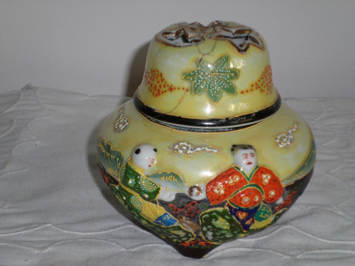 Antiguo Sahumador De Porcelana Oriental Tapa Pegada 13 Cm Al