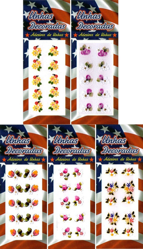 Kit 10 Cartelas Adesivos Unhas Decoradas Artesanal + Brinde