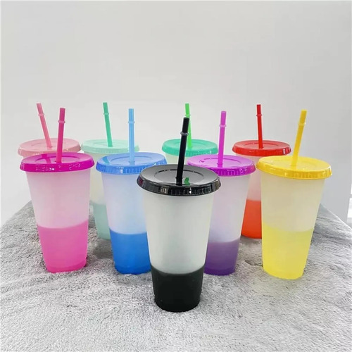 10 Vasos Reutilizables De 24 Oz Con 10 Tapas + 10 Popotes