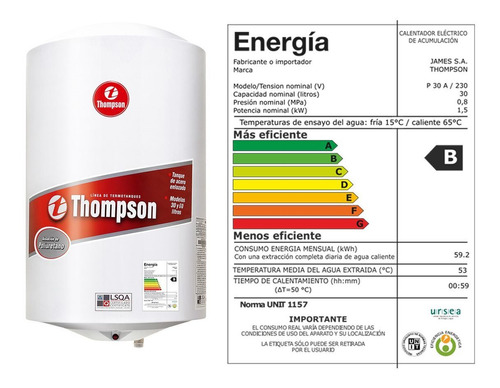 Calefones James Thompson 30 Lts Clase A Garantía James