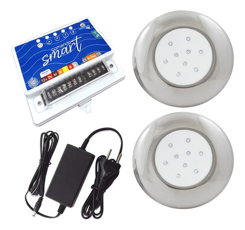 Kit 2 Led Piscina 9w Inox Rgb Colorido + Comando Wifi 110V/220V