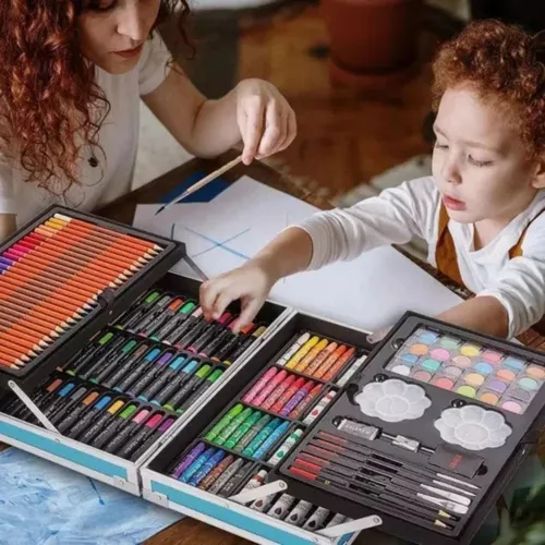 Kit Dibujo Maleta Colores Lapices Estuche Profesional 145 Piezas