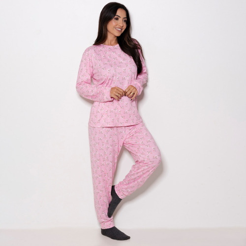 Pijama Feminino De Suede Estampado - Minha Calcinha