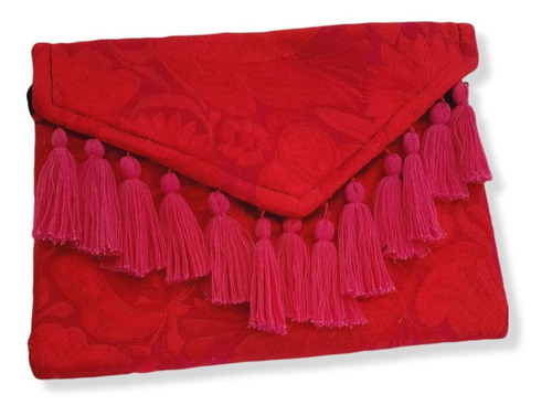 Bolso Clutch Artesanal  Casual Bolsa Mujer Bordada Fucsia