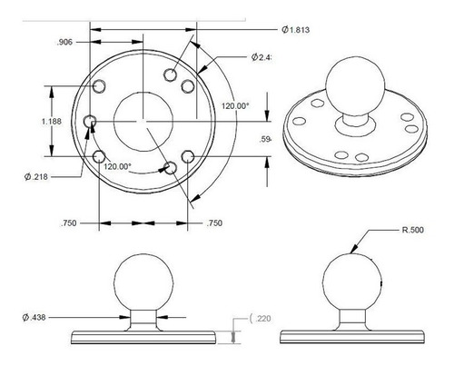 Imagen 3 de 3 de Plato Redondo Con Bola Ram Mounts
