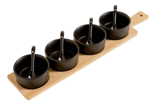 Set De Copetineros X 4 Con Bandejas Larga De Bamboo Color Negro