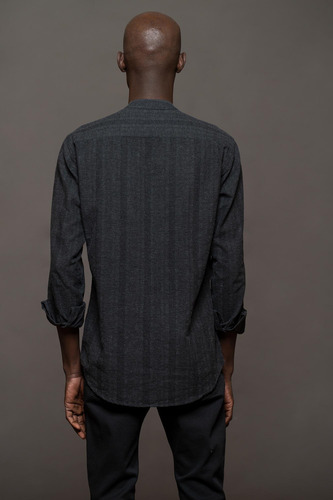 Camisa Latte, Cuello Mao Skinny Fit, Hombre Cero Es Tres