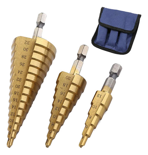 Juego De 3 Brocas Hss Step, 4-12 Mm, 4-20 Mm, 4-32 Mm, Cone