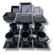 Comprar Set Juego De Vajilla Cuadrada  Negro De 30 Piezas.
