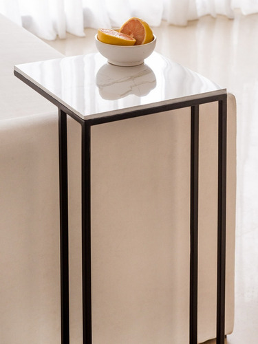 Imagen 6 de 10 de Mesa Ratona Minimal Simil Marmol + Auxiliar Arrime Living