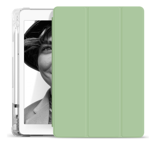 Estojo De Couro Transparente Pen Slot Para iPad 9ª/8ª/7ª Cor Pen Slot Três Dobras Transparente - Matcha Verde