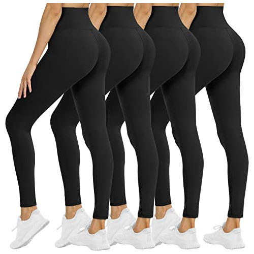 Paquete De 4 Leggings Mujer Pantalones De Yoga Negros D...
