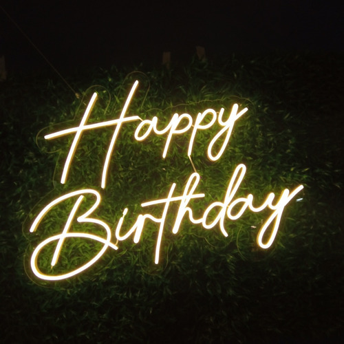 Placa Neon Led Rgb Happy Birthday Faz Até 16 Cores C/ Efeito