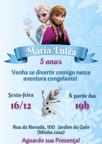 Convite De AniversÃ¡rio GrÃ¡tis Para Baixar Frozen