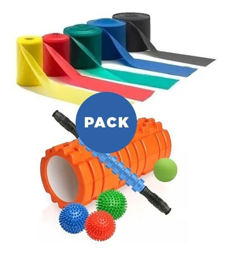 Foam Roller Pack+stick+4 Pel Mini Masaje Bandas Elasticas 5x