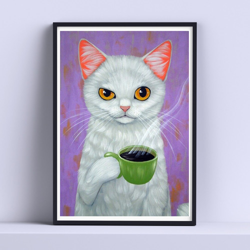 Cuadro Gato Cafe Decorativo 30x40cm Listo P Colgar