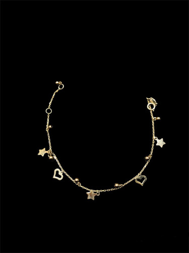 Pulsera Corazones Estrellas Oro 10k + Obsequio