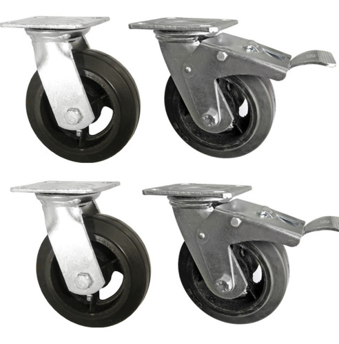 Kit(2) Ruedas Giratorias (2)con Freno Fundicion Y Goma 160mm
