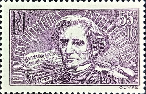 Francia, Sello Yv 382 55c + 10c Berlioz 1938 Nuevo L17328