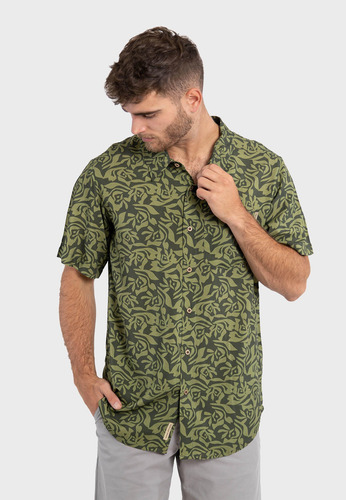 Camisa Guayabera Leaves Verde Falcone