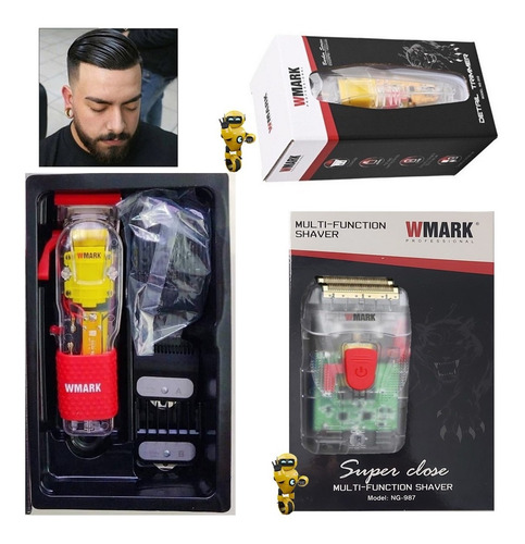 Imagem 4 de 7 de Kit 3 Maquina De Cabelo Wmark Ng108 Ng202 Ng987 Transparente