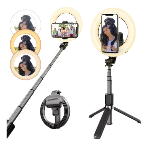 Palo Selfie Bluetooth Recargable Aro Luz 5'' Tripode 70 Cm 